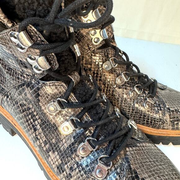 MARC FISHER Isalia 2 Combat Boots Size 8 Faux Snake Skin Fleece Lace Up Winter - Picture 6 of 10